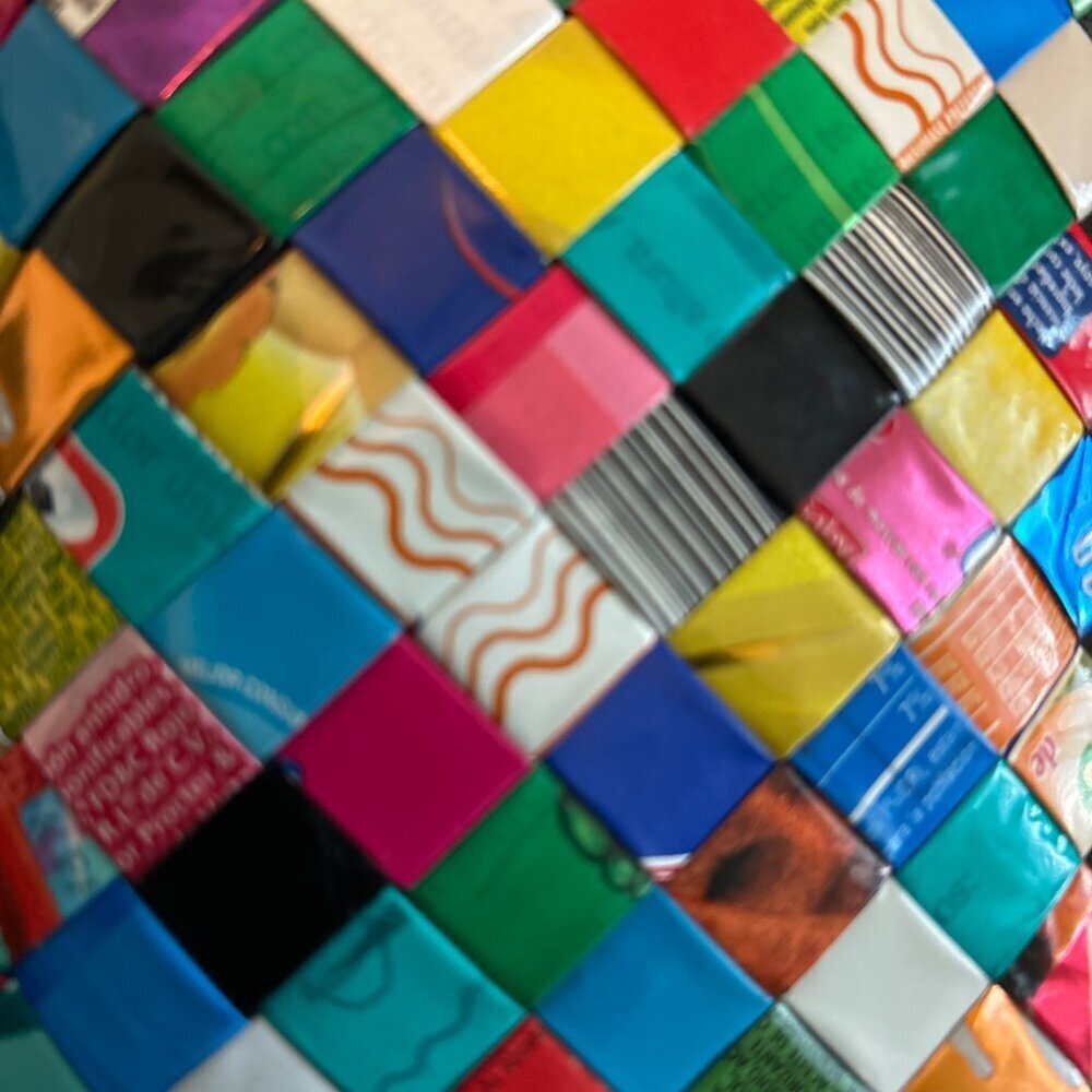Upcycled Cereal Box Purse Colorful Woven Design Eco-Friendly Fashion Handmade - Picture 5 of 8